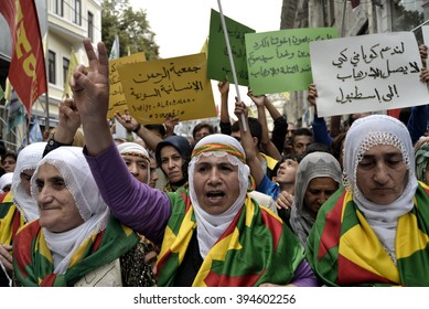 Istanbul, Turkey 10 September 2015  Kurdish Women Protesting Terror Of ISIS On Syria