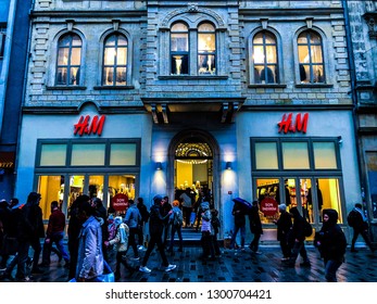 Istanbul / Turkey - 20 January 2019 H&M Brick And Mortar Store In Istanbul's Busy Istiklal Street Beyoglu 