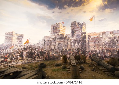 ISTANBUL, TURKEY - 6 JUNE , 2016:Fall of Constantinople in 1453. Captured by Mehmet. Panorama Museum 1453, Istanbul, Turke