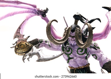 Istanbul, Turkey - April 09, 2015: Illidan Stormrage characters from the world of warcraft game. Action figures. 2007 Dc Unilimited, Dc Comics and Blizzard Entertainment, Inc. All Right Reserved.