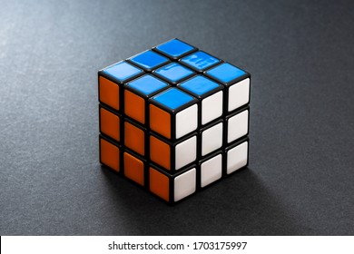 ISTANBUL, TURKEY - APRIL 12, 2020: Rubik's cube on the white background. Rubik's Cube invented by a Hungarian architect Erno Rubik in 1974.