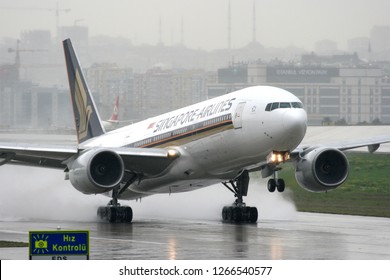 ISTANBUL, TURKEY APRIL 14, 2012 Singapore Airlines Airplane Taking-off From Atatürk International Airport