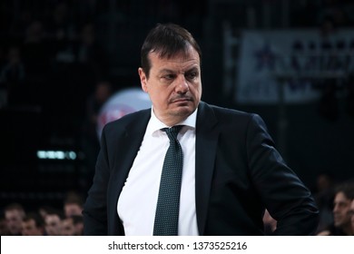 ISTANBUL / TURKEY - APRIL 17, 2019: Coach Ergin Ataman During Turkish Airlines EuroLeague 2018-19 Play-Off Game 1 Anadolu Efes Vs Barcelona Lassa At Sinan Erdem Dome.