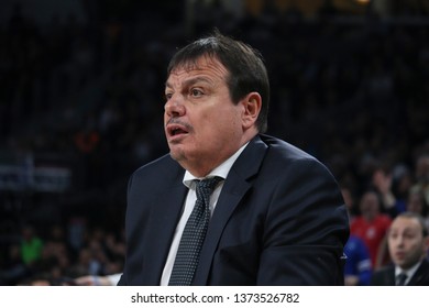 ISTANBUL / TURKEY - APRIL 17, 2019: Coach Ergin Ataman During Turkish Airlines EuroLeague 2018-19 Play-Off Game 1 Anadolu Efes Vs Barcelona Lassa At Sinan Erdem Dome.