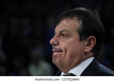 ISTANBUL / TURKEY - APRIL 17, 2019: Coach Ergin Ataman During Turkish Airlines EuroLeague 2018-19 Play-Off Game 1 Anadolu Efes Vs Barcelona Lassa At Sinan Erdem Dome.