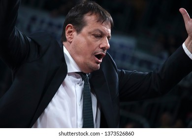 ISTANBUL / TURKEY - APRIL 17, 2019: Coach Ergin Ataman During Turkish Airlines EuroLeague 2018-19 Play-Off Game 1 Anadolu Efes Vs Barcelona Lassa At Sinan Erdem Dome.