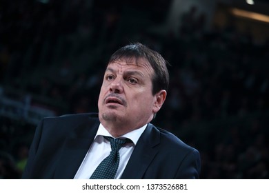 ISTANBUL / TURKEY - APRIL 17, 2019: Coach Ergin Ataman During Turkish Airlines EuroLeague 2018-19 Play-Off Game 1 Anadolu Efes Vs Barcelona Lassa At Sinan Erdem Dome.