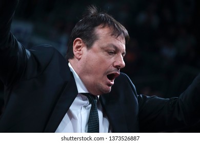 ISTANBUL / TURKEY - APRIL 17, 2019: Coach Ergin Ataman During Turkish Airlines EuroLeague 2018-19 Play-Off Game 1 Anadolu Efes Vs Barcelona Lassa At Sinan Erdem Dome.