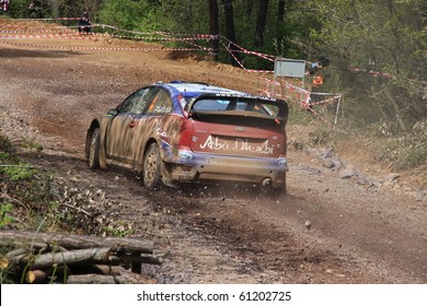 ISTANBUL, TURKEY - APRIL 18: Jari Matti Latvala Drives A BP AbuDhabi Team Ford Focus RS WRC 09 Car During Rally Of Turkey 2010 WRC Championship, Mudarli Stage On April 18, 2010 In Istanbul, Turkey