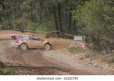 ISTANBUL, TURKEY - APRIL 18: Jari Matti Latvala Drives A BP AbuDhabi Team Ford Focus RS WRC 09 Car During Rally Of Turkey 2010 WRC Championship, Mudarli Stage On April 18, 2010 In Istanbul, Turkey