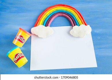 Istanbul / Turkey - April 20, 2020; Making Rainbow With Colorful Playdoh At The School.