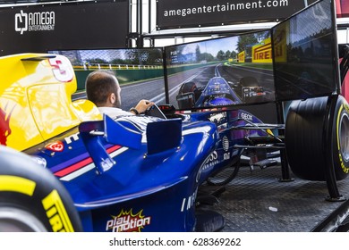 Istanbul, Turkey - April 21, 2017: Formula 1 Driving Simulation View From Autoshow 2017