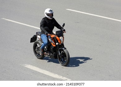 ISTANBUL, TURKEY - APRIL 9, 2022: KTM 200 Duke Bike On The Highway.