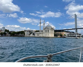 Istanbul, Turkey - Aug 23 2021- Büyük Mecidiye Mosque (Ortaköy Mosque)