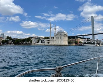 Istanbul, Turkey - Aug 23 2021- Büyük Mecidiye Mosque (Ortaköy Mosque)