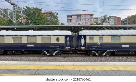 ISTANBUL, TURKEY - Aug 31, 2022: The Venice Simplon Orient Express Train Captured On Train Tracks