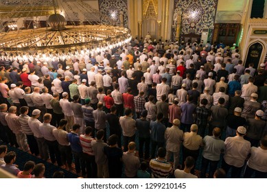ISTANBUL, TURKEY - AUGUST 03: Tarawih prayers in Ramadan for Muslims Tunahan Mosque on August 3, 2013 in Istanbul, Turkey. Tunahan mosque, is a big mosque was opened for worship in 2004.
