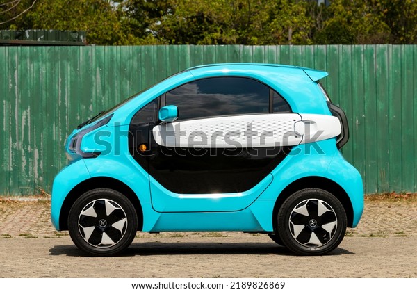 Istanbul,\
Turkey - August 12 2022 : Xev Yoyo, the first car in the world\
printed in 3d. It is designed by Italian electric car company Xev\
and 3d printing material company\
Polymaker.
