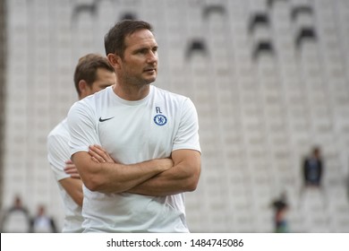 Istanbul, Turkey - August 13, 2019: Legend Frank Lampard A Manager (head Coach) Of Chelsea FC On The Field In The Pre-match Training Before The UEFA Super Cup.