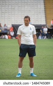 Istanbul, Turkey - August 13, 2019: Legend Frank Lampard A Manager (head Coach) Of Chelsea FC On The Field In The Pre-match Training Before The UEFA Super Cup.