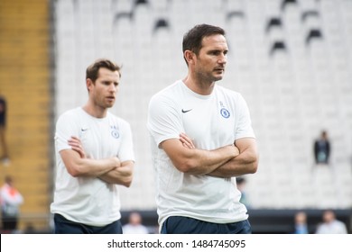 Istanbul, Turkey - August 13, 2019: Legend Frank Lampard A Manager (head Coach) Of Chelsea FC On The Field In The Pre-match Training Before The UEFA Super Cup.