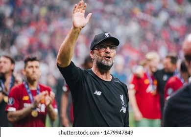 Istanbul, Turkey - August 14, 2019: Jurgen Klopp manager of Liverpool at the end of the UEFA Super Cup match between Liverpool and Chelsea at Vodafone Park.