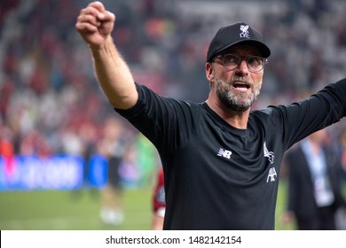 Istanbul, Turkey - August 14, 2019: Jurgen Klopp Manager Of Liverpool At The End Of The UEFA Super Cup Match Between Liverpool And Chelsea At Vodafone Park.