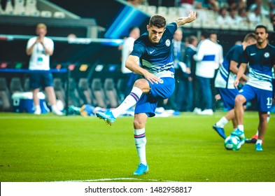 Istanbul, Turkey - August 14, 2019: Christian Pulisic During The UEFA Super Cup Finals Match Between Liverpool And Chelsea In Vodafone Arena Stadium, Turkey