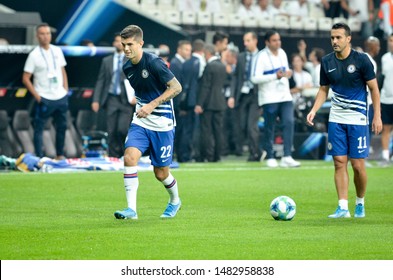 Istanbul, Turkey - August 14, 2019: Christian Pulisic Player During The UEFA Super Cup Finals Match Between Liverpool And Chelsea In Vodafone Arena Stadium, Turkey