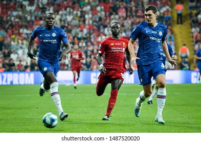 Istanbul, Turkey - August 14, 2019: Kurt Zouma And Sadio Mane During The UEFA Super Cup Finals Match Between Liverpool And Chelsea At Vodafone Park In Vodafone Arena, Turkey