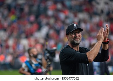 Istanbul, Turkey - August 14, 2019: Jurgen Klopp Coach (manager) Of Liverpool FC Celebrating In The UEFA Super Cup.