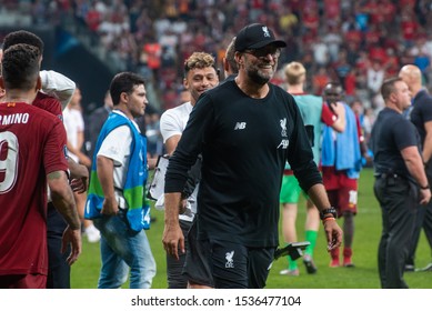 Istanbul, Turkey - August 14, 2019: Jurgen Klopp Coach (manager) Of Liverpool FC Celebrating In The UEFA Super Cup.