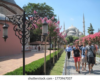 ISTANBUL TURKEY - AUGUST 20, 2018: People Go To See The Cathedral Of St. Sophia. Hagia Sophia A Symbol Of The 