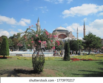 ISTANBUL TURKEY - AUGUST 20, 2018: Hagia Sophia (Holy Sophia) Former Patriarchal Orthodox Cathedral, Later Mosque, Now Museum. World Famous Monument Of Byzantine Architecture, Symbol Of 