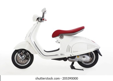 Istanbul, Turkey - August 22, 2013: A Vespa 946 Motorcycle is produced by Piaggio & Co. S.p.A. in Italy. This Vespa 946 motorcycle has 150cc engine, traction control system and ABS brakes. 