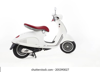 Istanbul, Turkey - August 22, 2013: A Vespa 946 Motorcycle Is Produced By Piaggio & Co. S.p.A. In Italy. This Vespa 946 Motorcycle Has 150cc Engine, Traction Control System And ABS Brakes. 