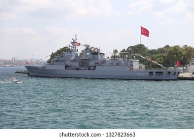 ISTANBUL, TURKEY - AUGUST 30, 2018: War Ship During 96th Anniversary Of 30 August Turkish Victory Day