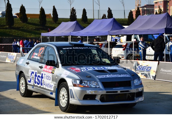 Istanbul, Turkey – December 04, 2011:\
Mitsubishi Lancer Evolution is waiting to start for\
rally.