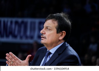 ISTANBUL / TURKEY - DECEMBER 20, 2019: Coach Ergin Ataman during EuroLeague 2019-2020 Round 15 basketball game between Anadolu Efes and CSKA Moscow at Sinan Erdem Dome.