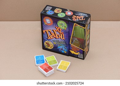 ISTANBUL, TURKEY - DECEMBER 29, 2021: Turkish Edition Of Taboo Board Game Box. Turkish Edition. Taboo Is A Word, Guessing, And Party Game Published By Parker Brothers In 1989.