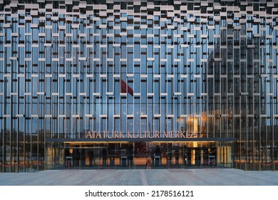 Istanbul, Turkey - Feb 16 2021:Exterior Day View Of Ataturk Cultural Center Entrance, Known As AKM In Taksim Square, (known Atatürk Kültür Merkezi In Turkish)