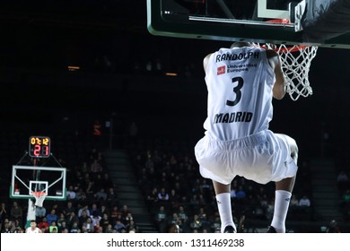 ISTANBUL / TURKEY - FEBRUARY 01, 2019: Anthony Randolph Hanging The Rim During EuroLeague 2018-19 Round 21basketball Game Darussafaka Vs Real Madrid At Volkswagen Arena.