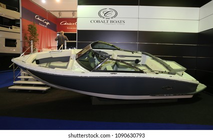 ISTANBUL, TURKEY - FEBRUARY 10, 2018: Cobalt Boat On Display At CNR Eurasia Boat Show In CNR Expo Center