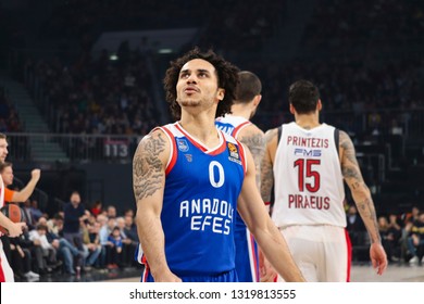 ISTANBUL / TURKEY - FEBRUARY 21, 2019: Shane Larkin During EuroLeague 2018-19 Round 23 Basketball Game Anadolu Efes Vs Olympiacos At Sinan Erdem Dome.