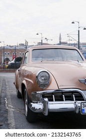 Istanbul, Turkey - February 26, 2022 : A vintage but in good condition Studebaker, which is an American Classic Car was parked on The Galata Bridge in Istanbul.