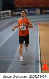 ISTANBUL, TURKEY - FEBRUARY 26, 2022: Undefined Athlete Running During Turkish Indoor Athletics Championships In Atakoy Athletics Arena