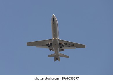 ISTANBUL, TURKEY - FEBRUARY 27, 2021: Redstar Aviation Bombardier Learjet 45 (CN 45-432) landing to Istanbul Ataturk Airport.
