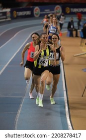 ISTANBUL, TURKEY - FEBRUARY 27, 2022: Athletes Running During Turkish Indoor Athletics Championships In Atakoy Athletics Arena