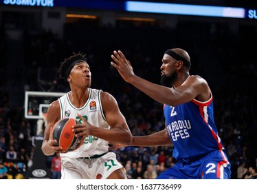 ISTANBUL / TURKEY - FEBRUARY 7, 2020: Zach LeDay And Chris Singleton During EuroLeague 2019-20 Round 24 Basketball Game Between Anadolu Efes And Zalgiris Kaunas At Sinan Erdem Dome.