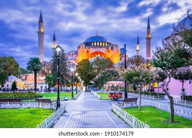 Istanbul, Turkey - Hagia Sophia Dome And Minarets In The Old Sultanahmet, Medieval Constantinople